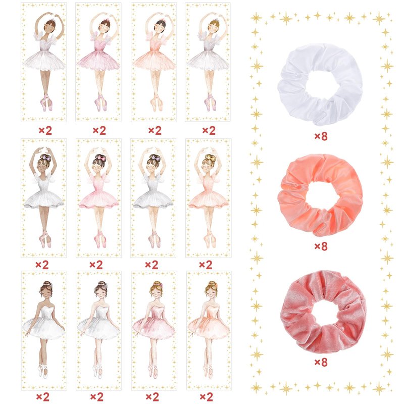 Yuxung 48 Pcs Ballerina Party Favors Ballet Hair Accessories 24 Pcs Pink Scrunchies Bulk 24 Ballerina Thank You Cards Ballet Birthday Party Decorations Hair Ties Kits for Women Dance Recital Gifts