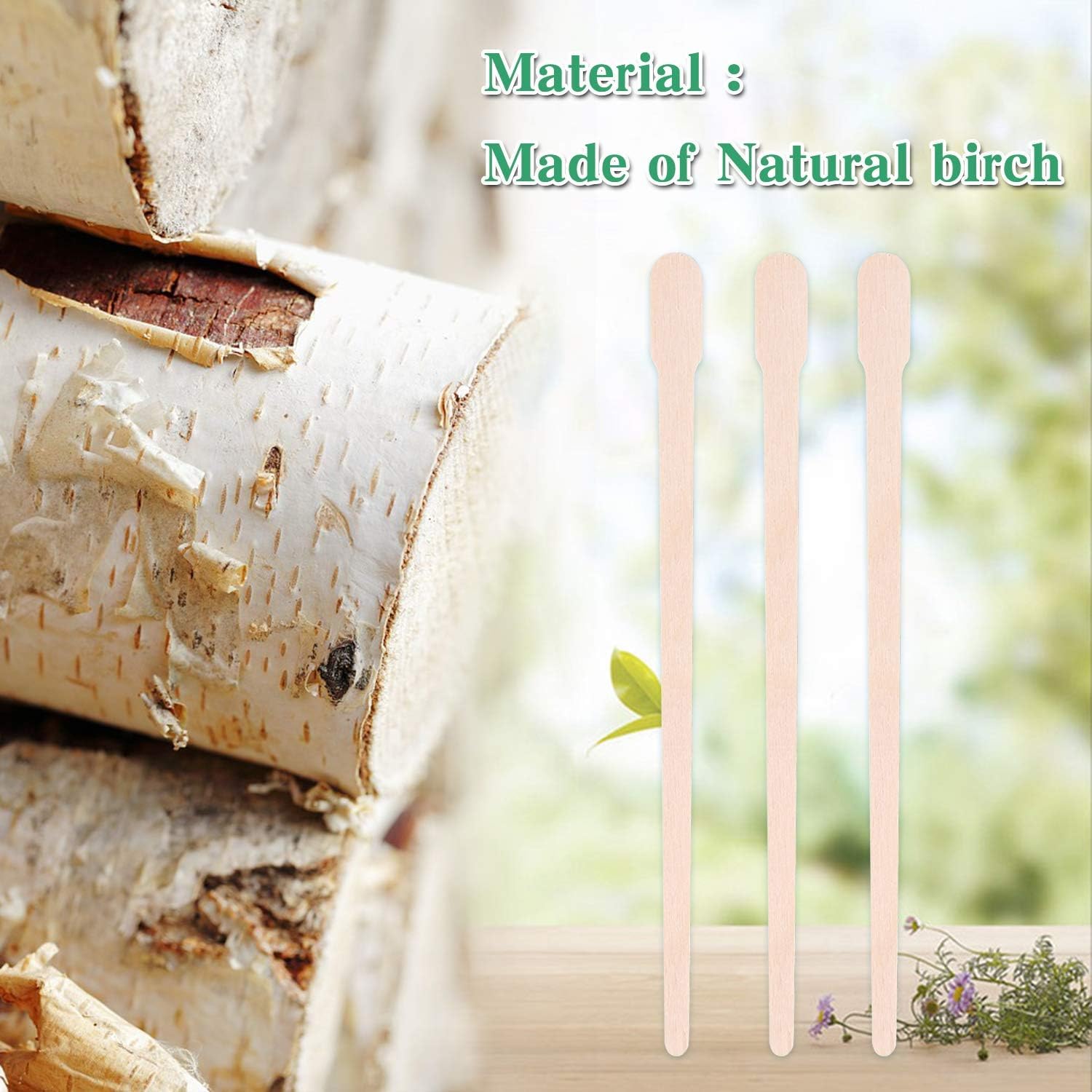 PEAKTREND 200Pcs Wooden Wax Sticks Wood Waxing Spatulas Craft Applicators Hair Removal for Body Legs Facial Eyebrow Lip Nose Brow Facial Smooth, Skin-Spa Home Usage
