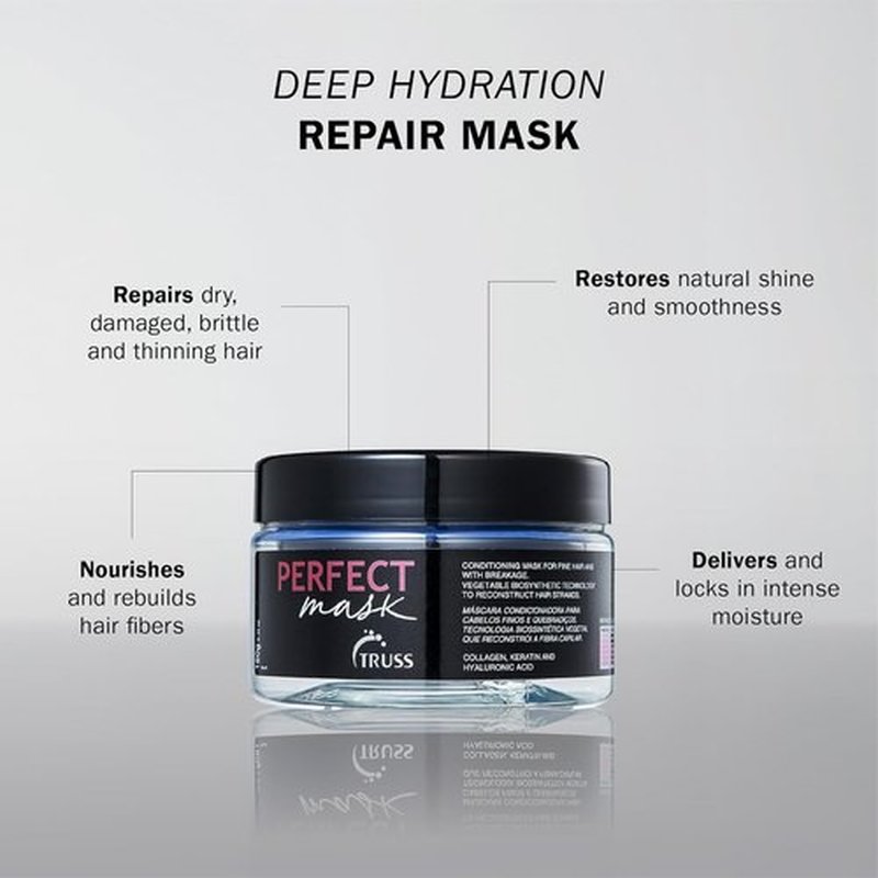 TRUSS Perfect Hair Mask - Deep Conditioning Treatment with Collagen, Keratin & Hyaluronic Acid | Intense Moisture for Fine, Brittle Hair