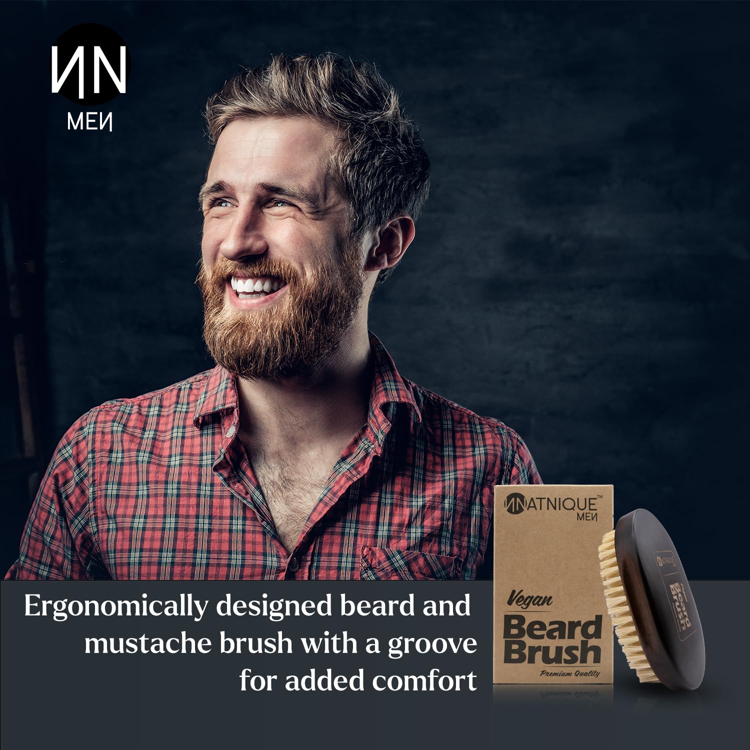 Natnique Vegan Beard Brush for Men, 100% Sisal Plant Bristles, Ergonomic Design with Natural Beachwood Handle - Men's Beard & Mustache Brush – 100% Natural, Non-Synthetic, Cruelty Free