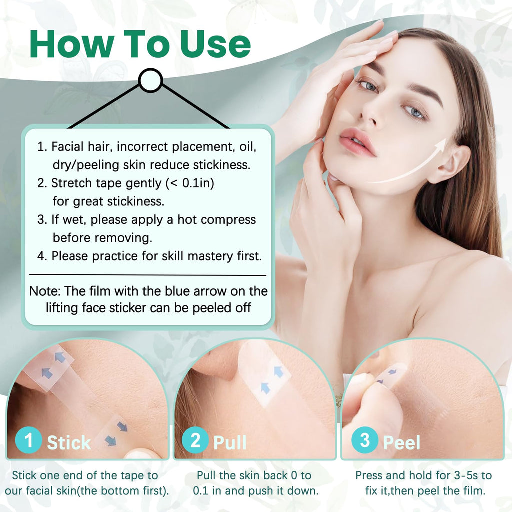 KOSOBO Face Neck Tape Lifting Invisible,Face Lift Tape, Instant Facelift Tape,Makeup V-Edge Face Patches,Necks Less Strip for Women Turkey Neck,Jowl,Eye,Loose Skin,Wrinkle,Double Chin
