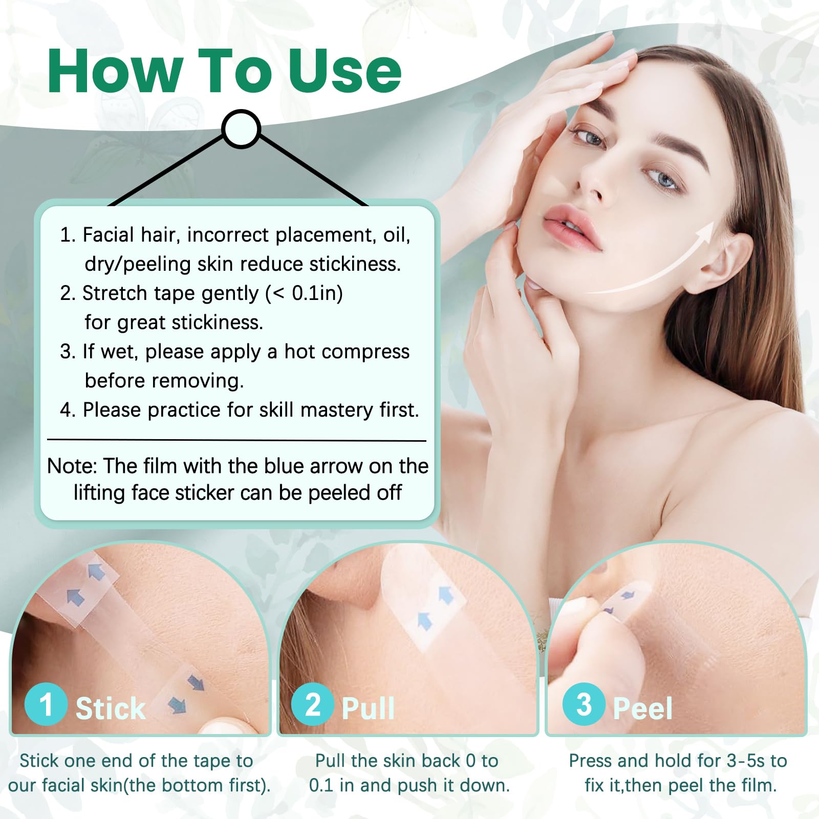 KOSOBO Face Neck Tape Lifting Invisible,Face Lift Tape, Instant Facelift Tape,Makeup V-Edge Face Patches,Necks Less Strip for Women Turkey Neck,Jowl,Eye,Loose Skin,Wrinkle,Double Chin