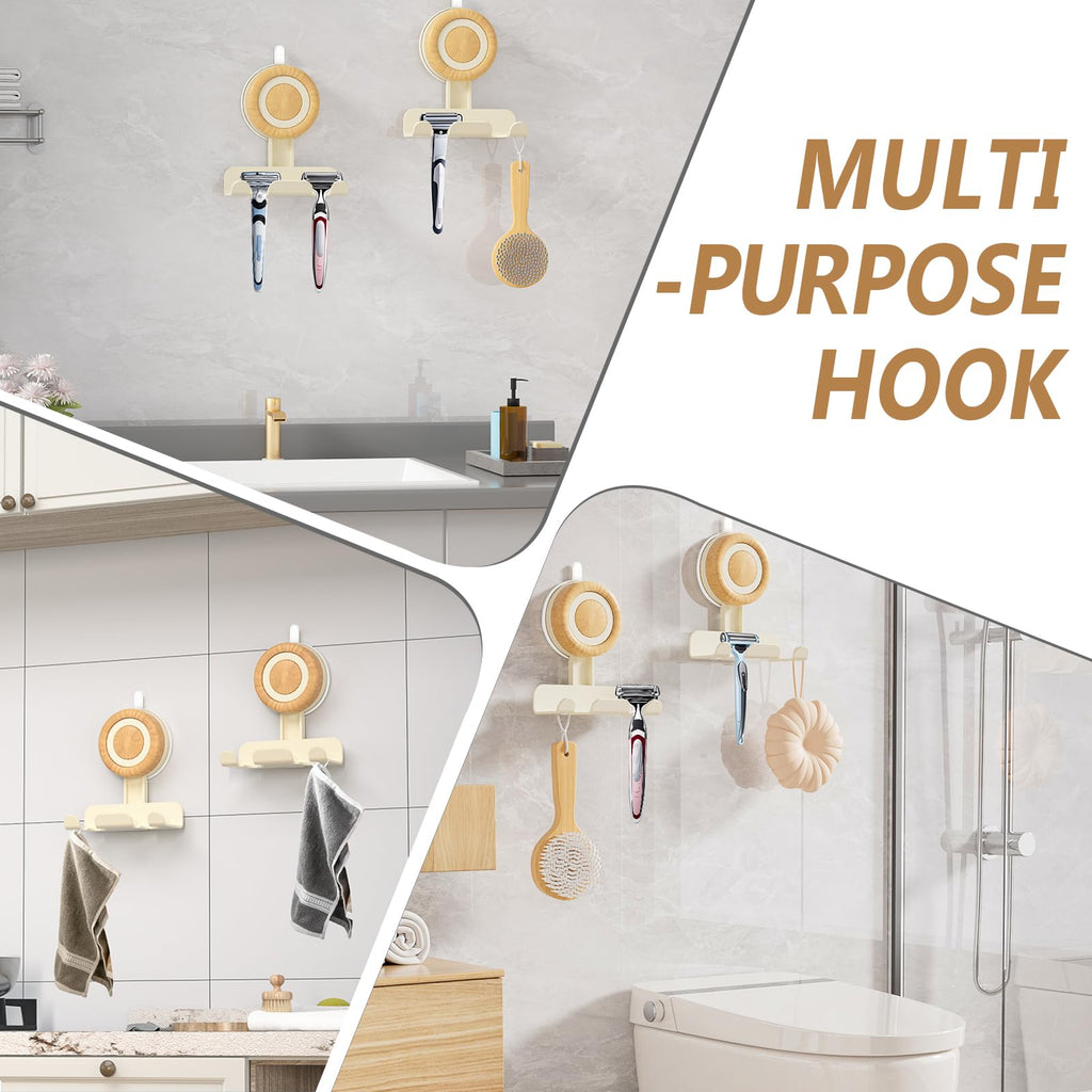 Cinola Razor Holder for Shower 1 Pack, Suction Cup Shaver Holder for Wall, Removable&Reusable Suction Cup Hooks for Bathroom, Damage-Free Suction Shower Hooks, Wall Mounted Razor Stand, Beige