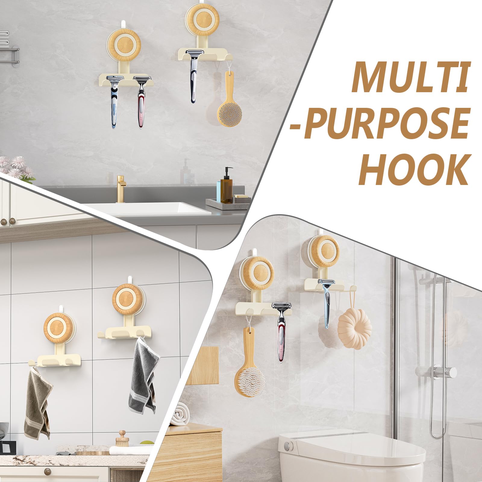 Cinola Razor Holder for Shower 1 Pack, Suction Cup Shaver Holder for Wall, Removable&Reusable Suction Cup Hooks for Bathroom, Damage-Free Suction Shower Hooks, Wall Mounted Razor Stand, Beige