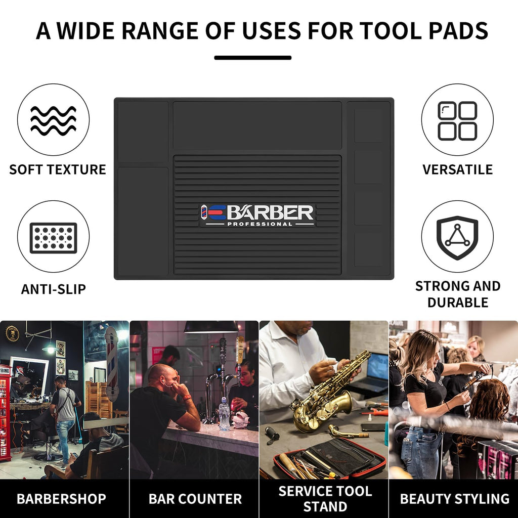 IEBARBER Magnetic Barber Mat for Station Barber Organizer Mat for Clipper Salon Station Tools with 4 Slots for Clippers Salon Barbershop Work Station Pads Anti Slip(4 Slots)