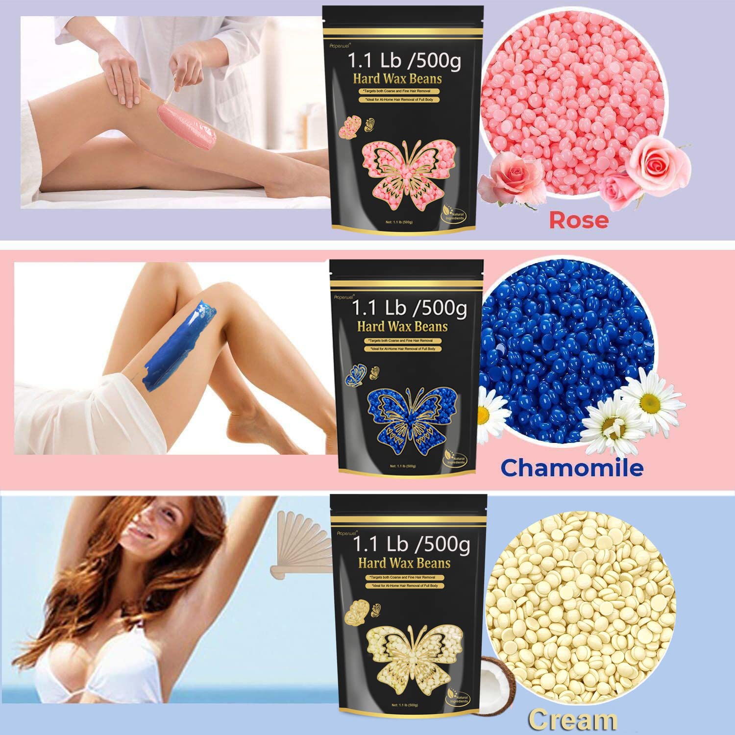 Honey Painless Wax Beads for Sensitive Skin - 1LB for Bikini, Eyebrow, and Facial Hair Removal at Home with 20 Spatulas for Women and Men