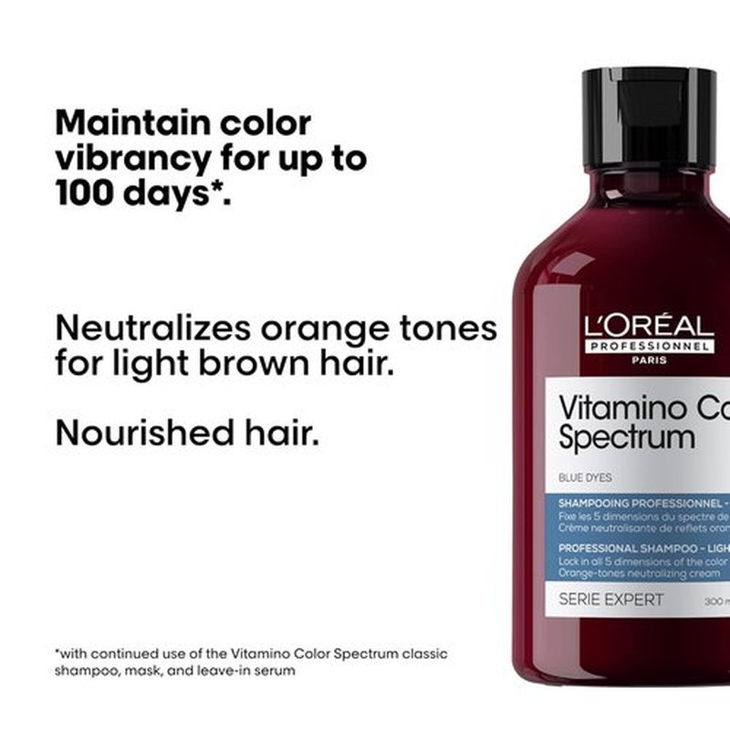 L'Oréal Professionnel Paris Vitamino Color Blue Shampoo - Neutralizes Orange Tones & Enhances Shine for Light Brown Hair