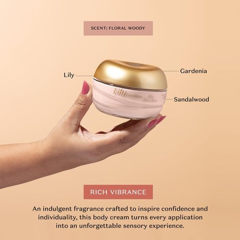 O Boticário Lily Gardenia Satin Body Cream, Intense Hydration and Sophisticated Perfume, 8.8 Ounce (250g)