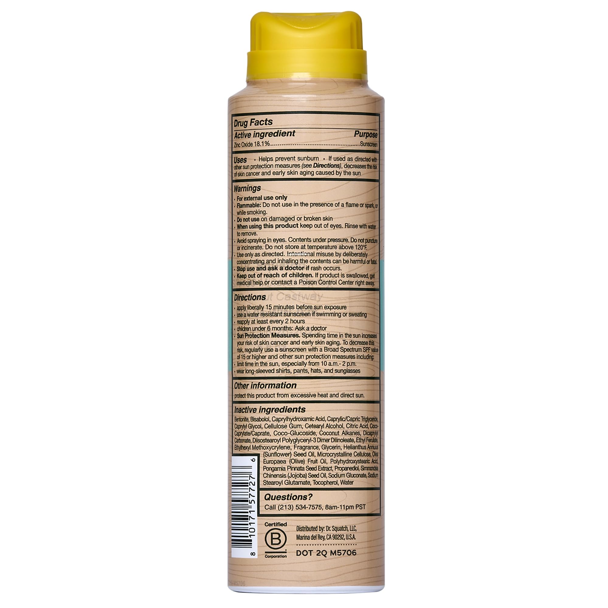 Dr Squatch Sunscreen Spray – Mineral Sunscreen for Face and Body, SPF 30, Broad Spectrum UVA/UVB Protection – Zinc Oxide, Lightweight Non-Greasy Formula – Coconut Castaway (5 fl oz)