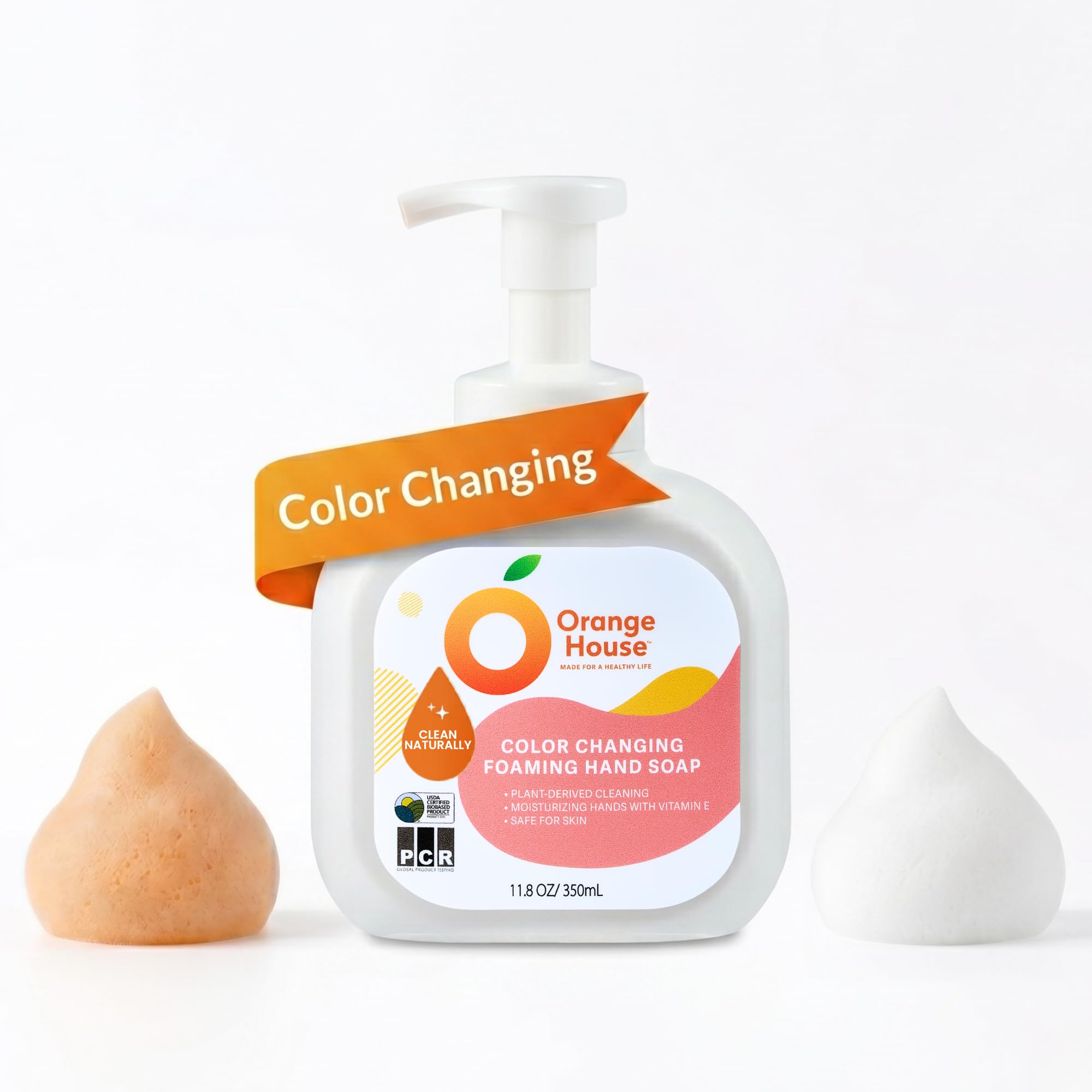 ORANGE HOUSE Color Changing Foaming Hand Soap, Plant-Based Moisturizing Foam with Natural Orange Oil, Gentle Formula, 11.8 Fl Oz (1 Pack)