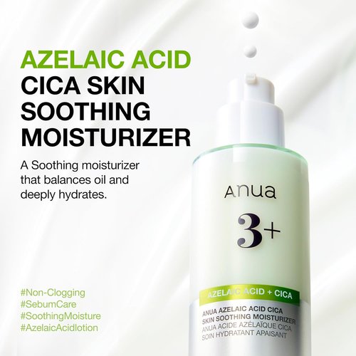 ANUA Azelaic Acid CICA Moisturizer - Lightweight Redness Relief for Acne-Prone Skin | Fragrance-Free, 3.38 fl oz