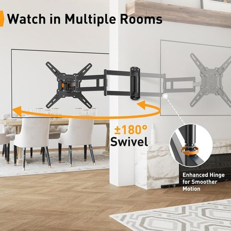 Perlegear Long Arm TV Wall Mount - Full Motion Bracket for 32-65" TVs | 37.4" Extension, Max VESA 400x400mm, Swivel & Tilt, Supports Up to 110 lbs