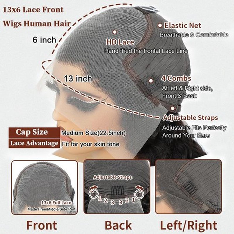 BOUTAB 14 Inch Body Wave Lace Front Wigs Human Hair 13x6 Lace Front Wigs Human Hair 200% Density Glueless Wig for Women