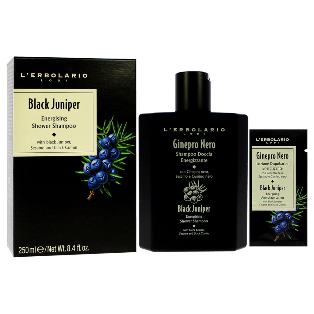 L'Erbolario Energizing Shower Shampoo Black Juniper - Moisturizing 2-in-1 Body Wash and Clarifying Shampoo - Purifying with Black Cumin - 8.4 oz