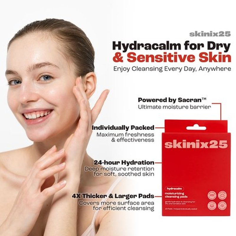 Hydracalm Facial Cleansing Pads – 20 Individually Wrapped Cotton Wipes for Sensitive & Dry Skin | On-the-Go Face Wipes for Travel, Gym & Daily Skincare