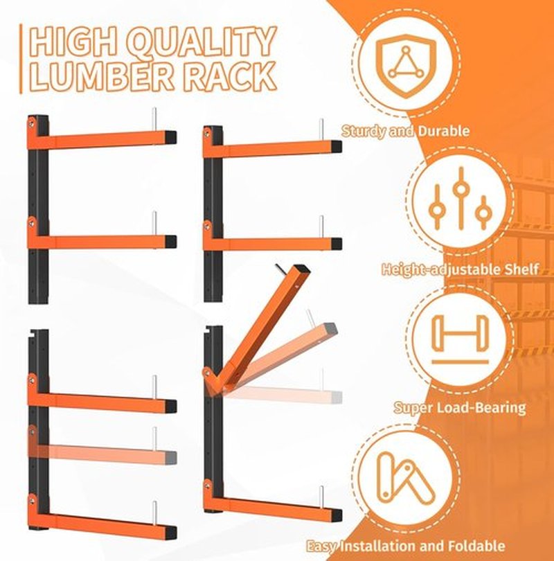 Heavy Duty Metal Lumber Storage Rack by [Brand Name] - Adjustable Wall-Mount Design | Holds Up to 1040 Lbs