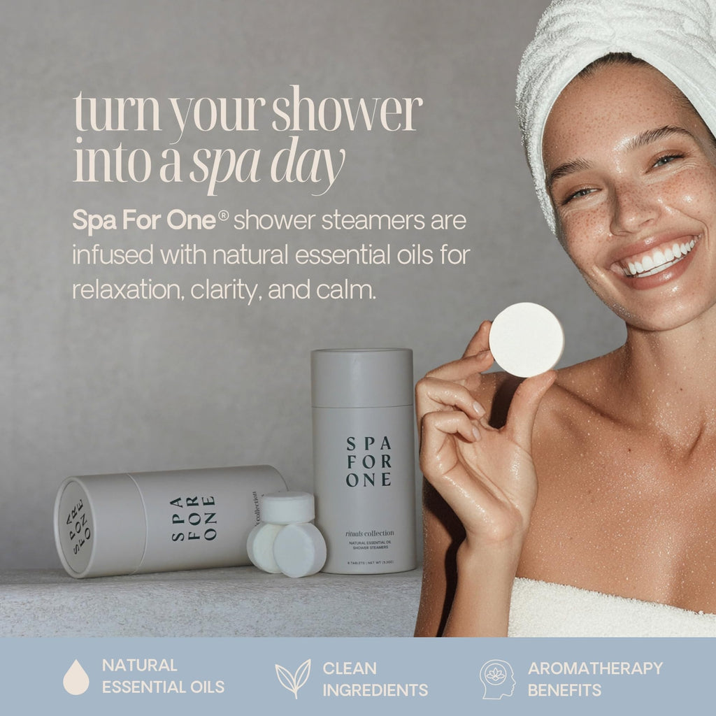 Spa For One Shower Steamers Aromatherapy - with Natural Essential Oils - Birthday Gifts for Women, Bridesmaid Gifts, Stress Relief and Guest Bathroom Essentials - Variety 6 Pack, Made in USA