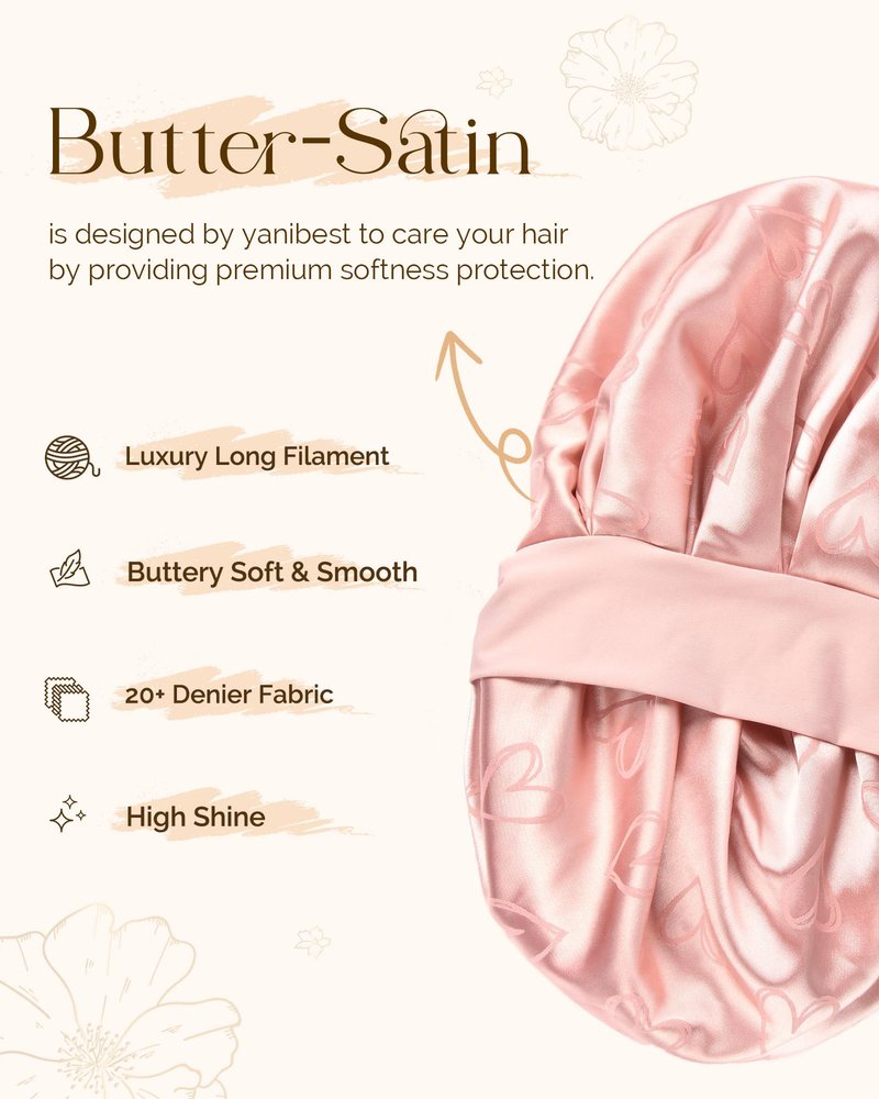 YANIBEST Adjustable Satin Bonnet for Sleeping, Double Layer Silk Bonnet with Tie Band for Women, Sleep Cap Curly Natural Hair, Pink