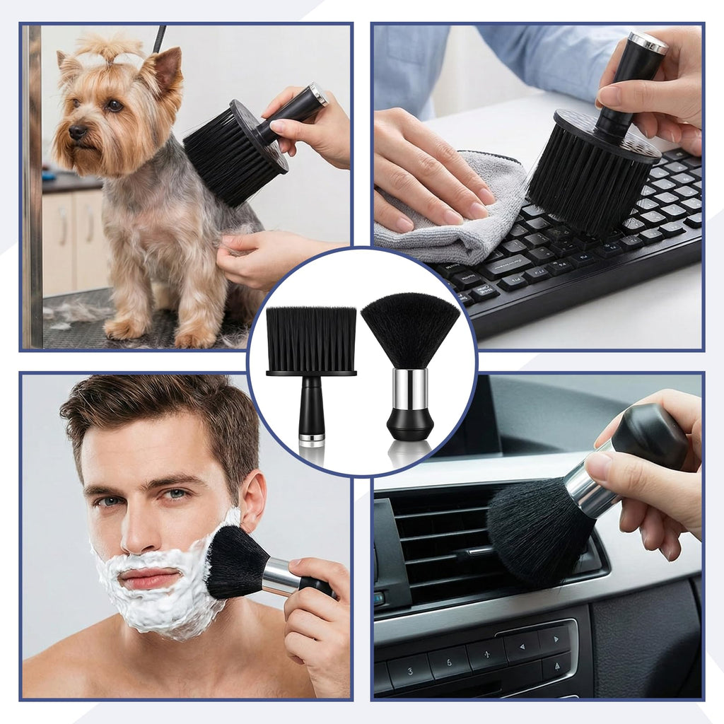 2 PCS Barber Brush and Neck Duster Set, Professional Barber Accessories Neck Duster Brush, Hair Cutting Supplies for Cleaning Salon Hair Styling Tools, Black