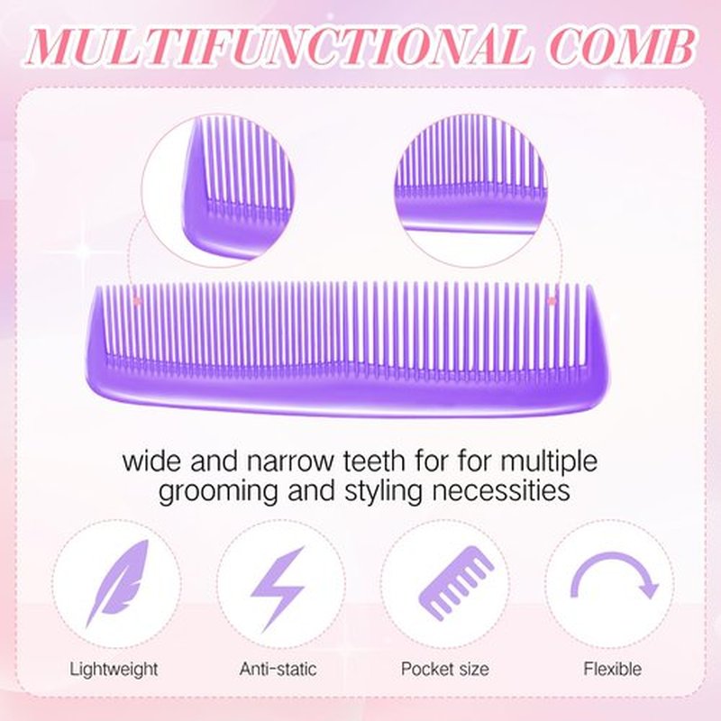 12 Pack Wet Small Hair Brush Combs Set, 6 Detangler Mini Brush Detangling Travel Hair Brush 6 Plastic Fine Wide Combs for Women Men Kids Toddler Girls Baby(Bright Color)