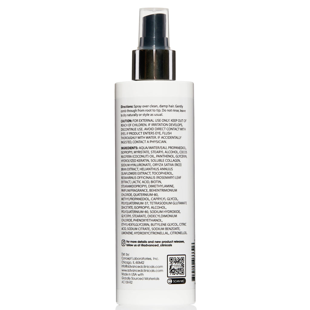 Advanced Clinicals Keratin Detangler Spray. Detangling Hair Spray for Strong, Shiny Hair. Lightweight, Leave-in Conditioner with Amino Acids, Vitamin B5, Olive Oil Softens and Nourishes Hair, 8 Fl Oz