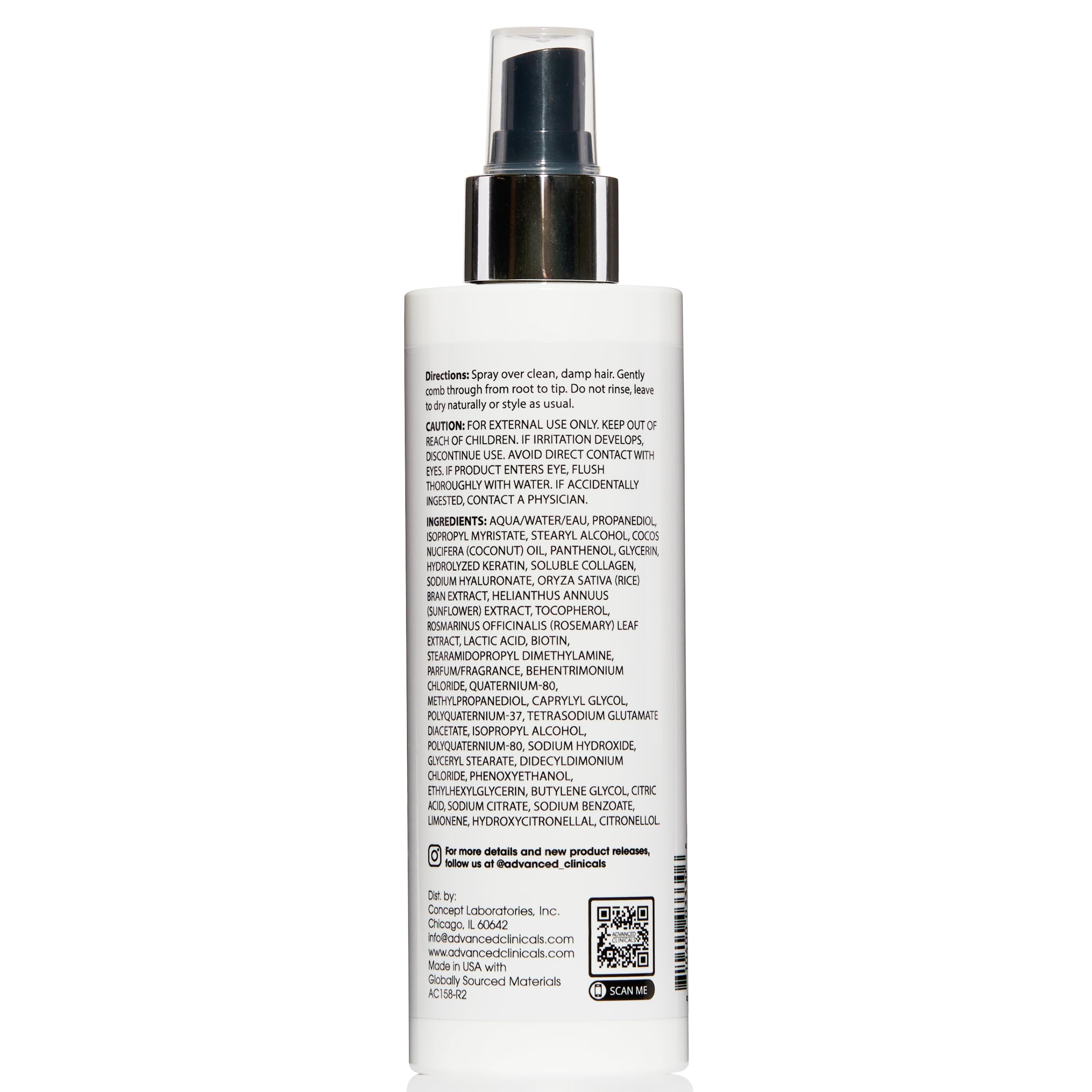 Advanced Clinicals Keratin Detangler Spray. Detangling Hair Spray for Strong, Shiny Hair. Lightweight, Leave-in Conditioner with Amino Acids, Vitamin B5, Olive Oil Softens and Nourishes Hair, 8 Fl Oz