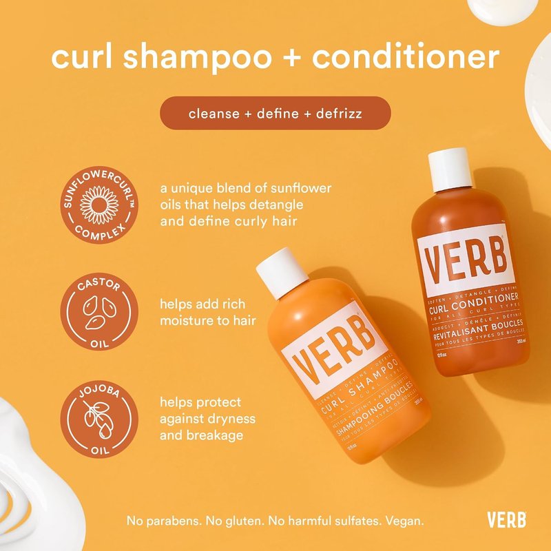 VERB Curl Shampoo & Conditioner Duo - Cleanse, Smooth & Control Frizz - Vegan, Paraben-Free, Sulfate-Free