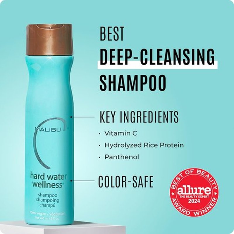 Malibu C Hard Water Wellness Shampoo - Hydrating, Sulfate-Free Formula for Mineral Buildup - 10 oz