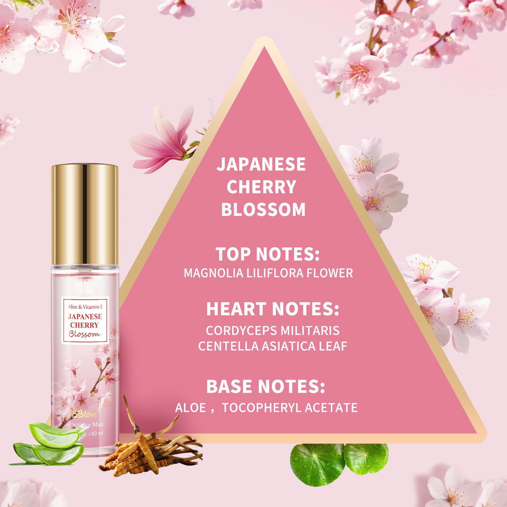Beautifier Life Portable Body Mist Bath and Body Care Travel Set, Japanese Cherry Blossom Scent, 3 Piece, 2.03 FL OZ Each, Travel Essentials, Gift for Women, Girls, Birthday, Holiday, Mother's Day