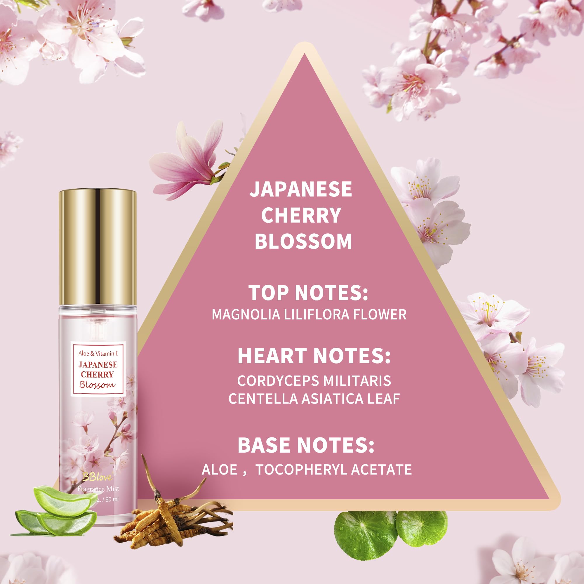 Beautifier Life Portable Body Mist Bath and Body Care Travel Set, Japanese Cherry Blossom Scent, 3 Piece, 2.03 FL OZ Each, Travel Essentials, Gift for Women, Girls, Birthday, Holiday, Mother's Day