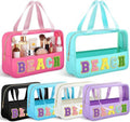 Hillban Clear Beach Makeup Bags - 6 Pcs Waterproof Travel Toiletry Bags with Handle | Large PVC Nylon Cosmetic Set for Summer Vacation