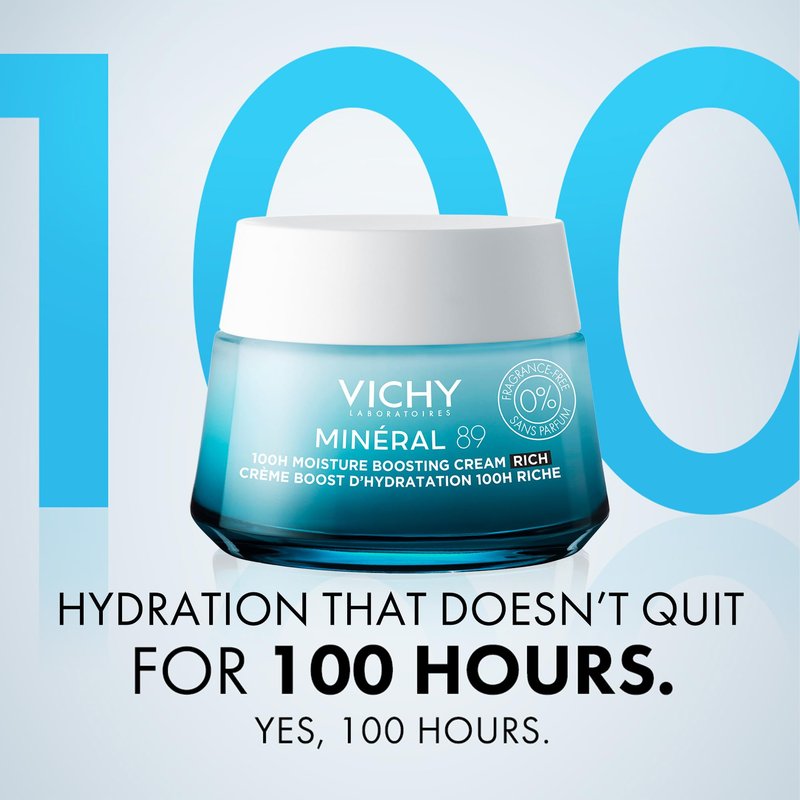 VICHY Mineral 89 Cream, 100H Rich Moisture Boosting Cream | Hydrating Face Moisturizer with Hyaluronic Acid & Niacinamide | Daily Face Cream | Available in 2 Formulas | Suitable for All Skin Types