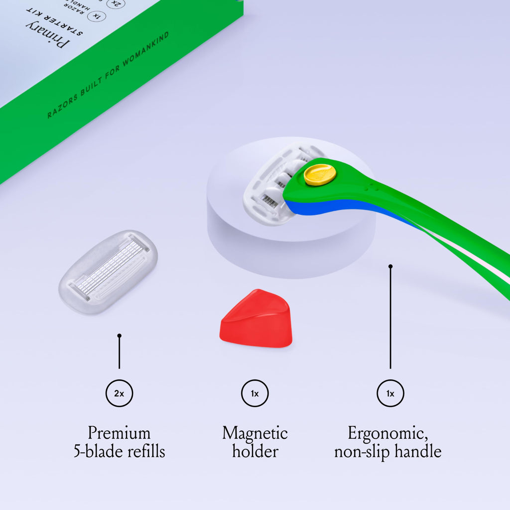 Billie Women’s Razor Kit, 1 Handle + 2 x 5-Blade Refills + Magnetic Holder, Primary