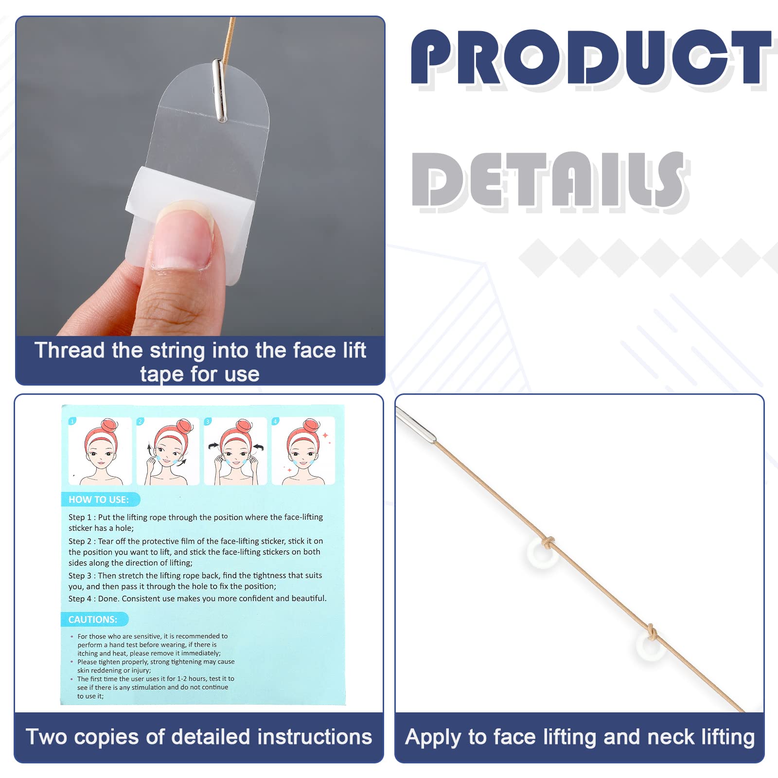 Maitys 136 Pieces Face Lift Tapes with Lifting Rope Sets 120 Pieces Face Lifting Tapes Invisible Patch Facelift Band Adhesive Neck and Eye Lift Tape for Women Ladies Beauty