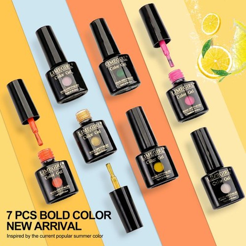 LimeGirl Gel Nail Polish Kit with U V Light, 23PCS Starter Kit with 7 Colors, Hot Pink/Orange/Yellow Green/Skin Tones,Dark-skinned Collection, Salon-Grade Gel Polish Set Nail Lamp Gift for Women