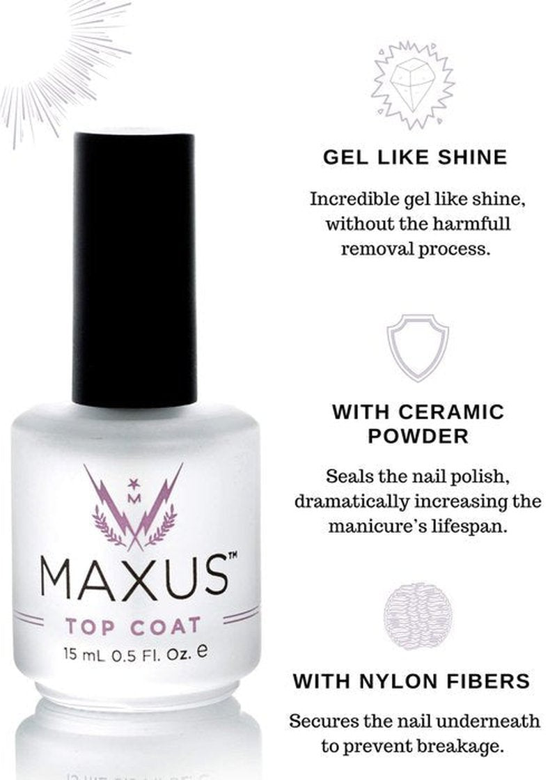 MAXUS Nails Quick-Dry Top Coat – High Shine, Chip-Resistant, Non-Yellowing & Long-Lasting Nail Polish Protector – Vegan, 10-Free, Clear Glossy Finish, 0.5 Oz