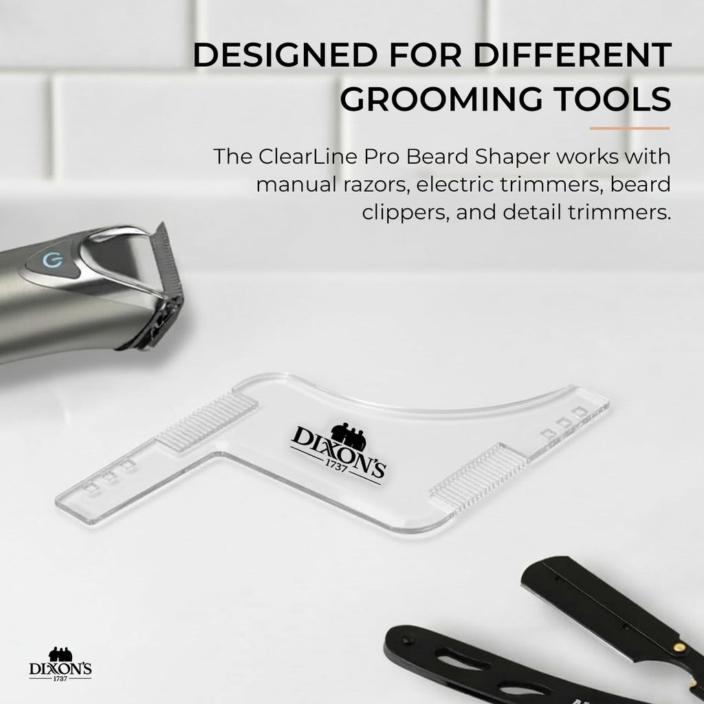 Dixon's 1737 Clear Line Pro Beard Shaper for Men – Transparent Beard Line Up Tool with Comb Edges, Beard Template for Cheek Line, Neckline and Jawline Trimming