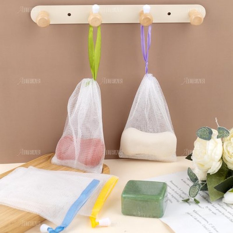 AUEAR, 60 Pack Mesh Soap Pouch for Shower Washing Bubble Foam