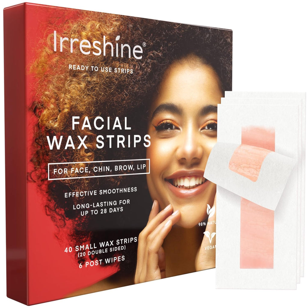 irreshine Facial Wax Strips Hair Removal for Women: Face Upper Lip Eyebrow Chin Waxing Hair Remover Kit - Natural & Vegan Ready to Use At Home & Travel, Sensitive Skin Friendly - 36 Ct