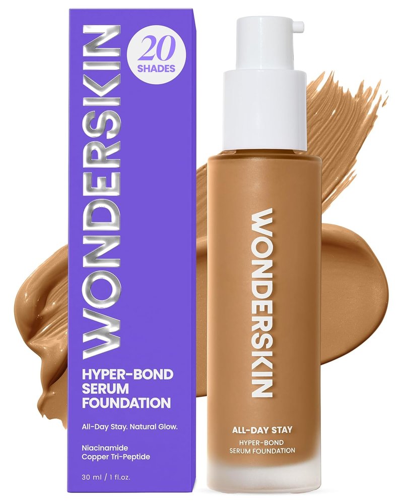 Wonderskin Hyper Bond Serum Foundation - Waterproof, Transfer-Proof 24HR Longwear Makeup with Niacinamide & Hyaluronic Acid | Lightweight Natural Finish (Afterglow)