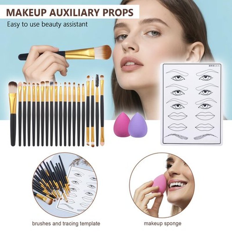 Makeup Set for Women Full Kit Includes, eyeshadow、 liquidfoundation,Loose powder,Eyebrow pencil,Lipstick Eye Pencil Makeup BrushesMakeup practice board 4-color lip gloss set