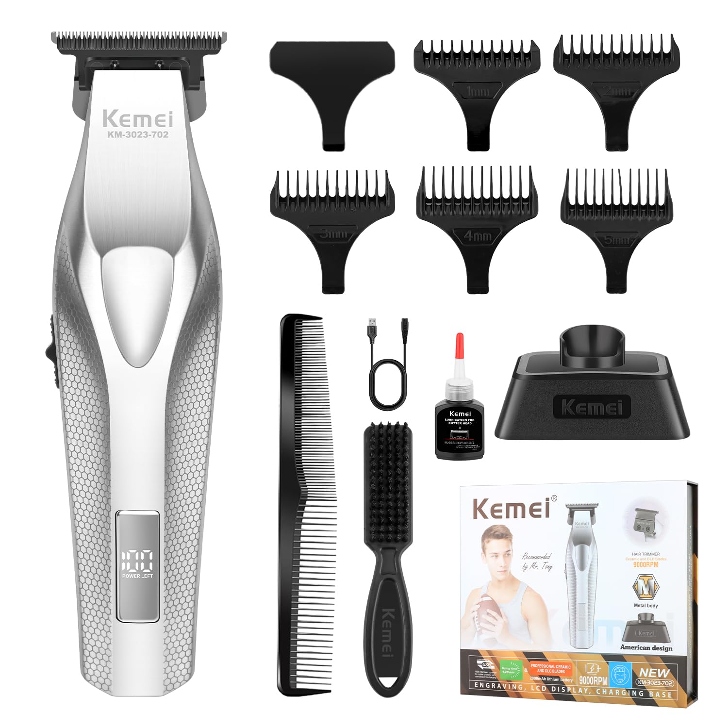 KEMEI Zero Gap Cordless Hair Trimmer Beard Clipper for Men KM-3023-702