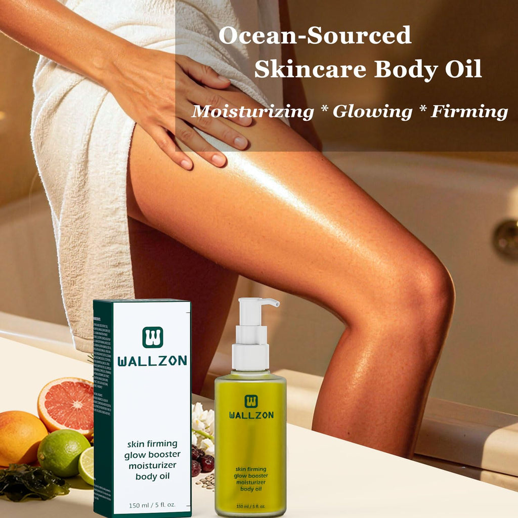 WALLZON Firming & Moisturizing Body Oil for Women with Seaweed Extract, 5 oz After Shower Skincare Oil, Non-Greasy, Lightweight, Fast-Absorbing, Improves Skin Elasticity, Citrus Scent