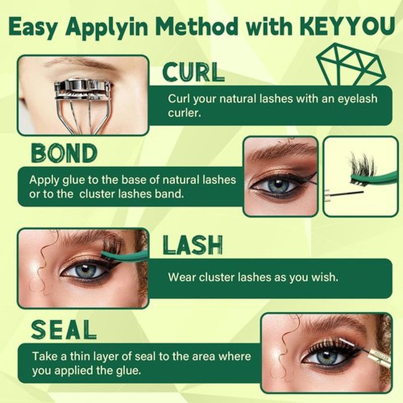 KEYYOU Lash Clusters 3D Effect Volume Eyelash Clusters Flaunt Style 144PCS D Curl Flora Wispy Look LengthLock 8–18mm Mix Ultra-Thin Black Band (PuffSilk V3D01)