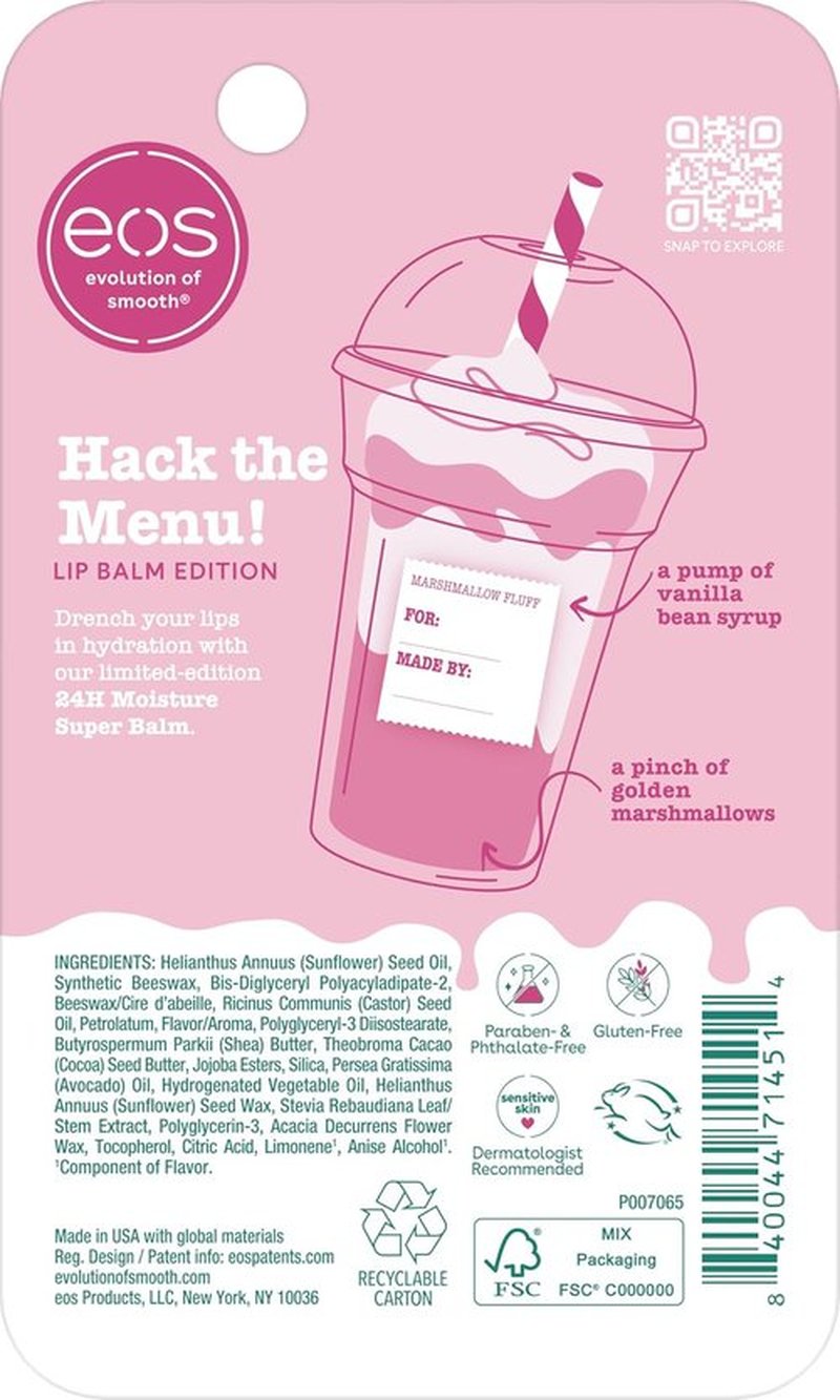 EOS 24H Moisture Super Balm - Marshmallow Fluff Lip Mask for Deep Hydration | Limited Edition 0.35 fl oz