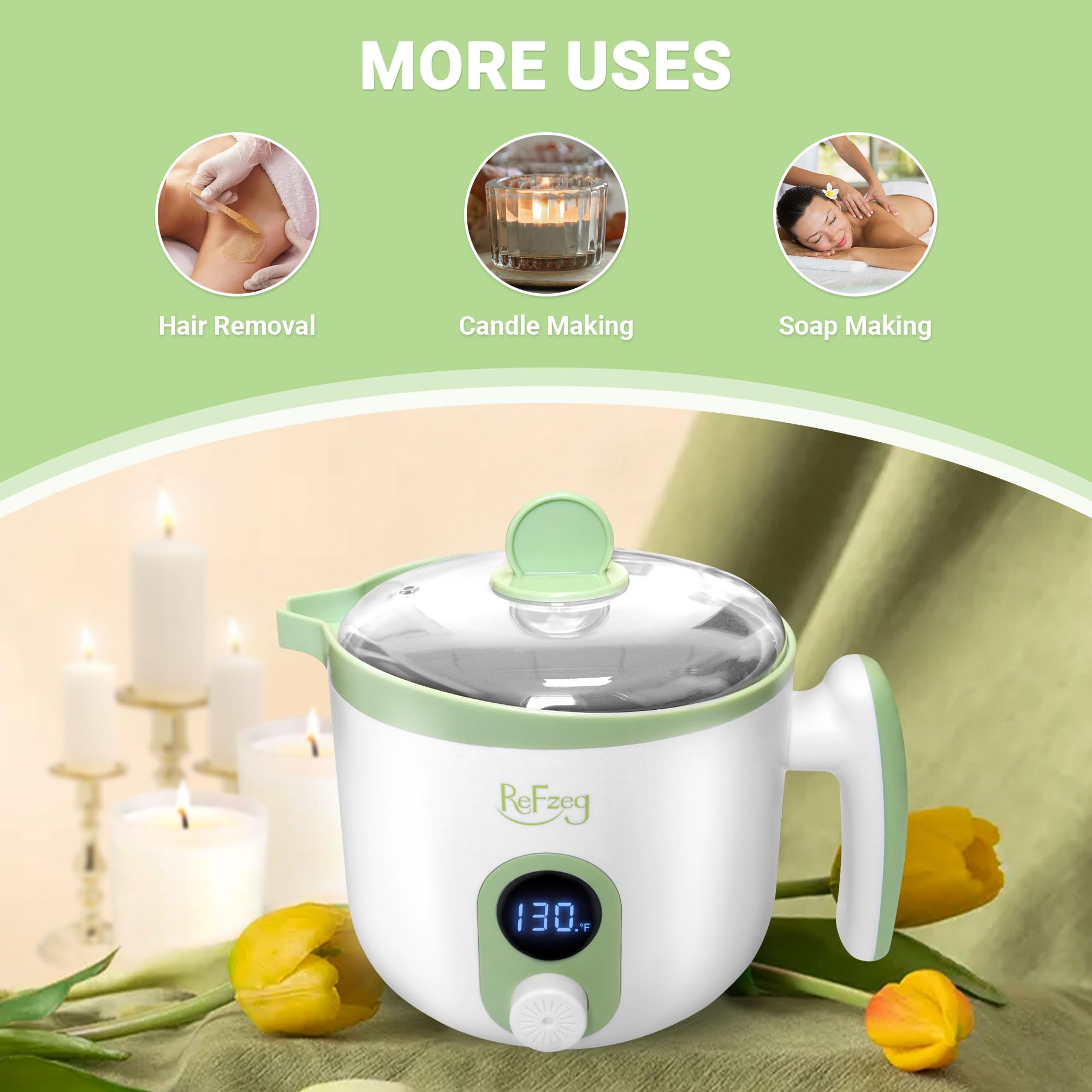 Candle Melting Pot Electric Wax Melter for Candle DIY Making with Pouring Spout, Non-Stick Candle Making Pouring Pot Soap Making Melting Pot with Digital Display, Constant Temperature Function(White)