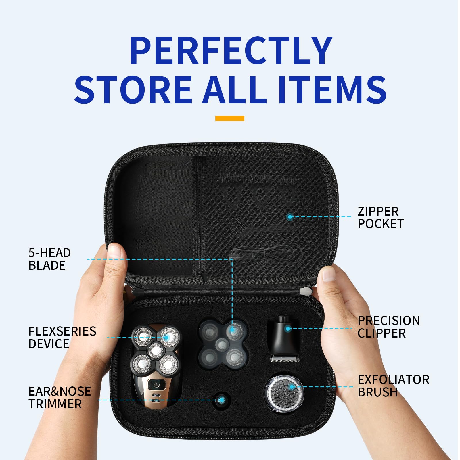 sarlar Travel Case Compatible with Freebird FlexSeries Shaver - Protective Carrying Storage Bag for Freebird Electric Head Hair Shaving Kit, Customizable Foam Inserts, Portable (Only Case)