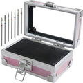 OLizee® 50 Holes Nail Drill Bits Holder with 7 Drill Bits Metal Nail Drill Tool Box Pink Nail Drill Bits Case Nail Drill Bits Organizer for Women Girls