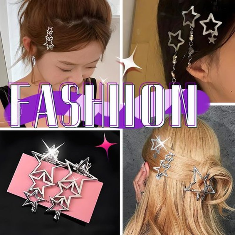 22 Pcs Silver Hair Clips Metal Star Barrettes, 13 Shapes Hairpin Barrettes, Goth Hair Pins Set, Punk 2000s Hair Accessories for Women and Girls Styling Star Hairpin (22 PCS)