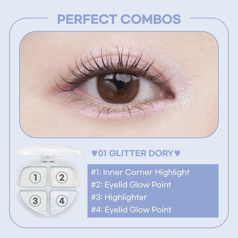 COLORGRAM TINTIN DORY EYESHADOW PALETTE 01 GLITTER DORY | 4 Color Compact Palette with Silky Smooth Texture & Strong Pigmentation | Travel-Friendly Collectible with Vibrant Shades